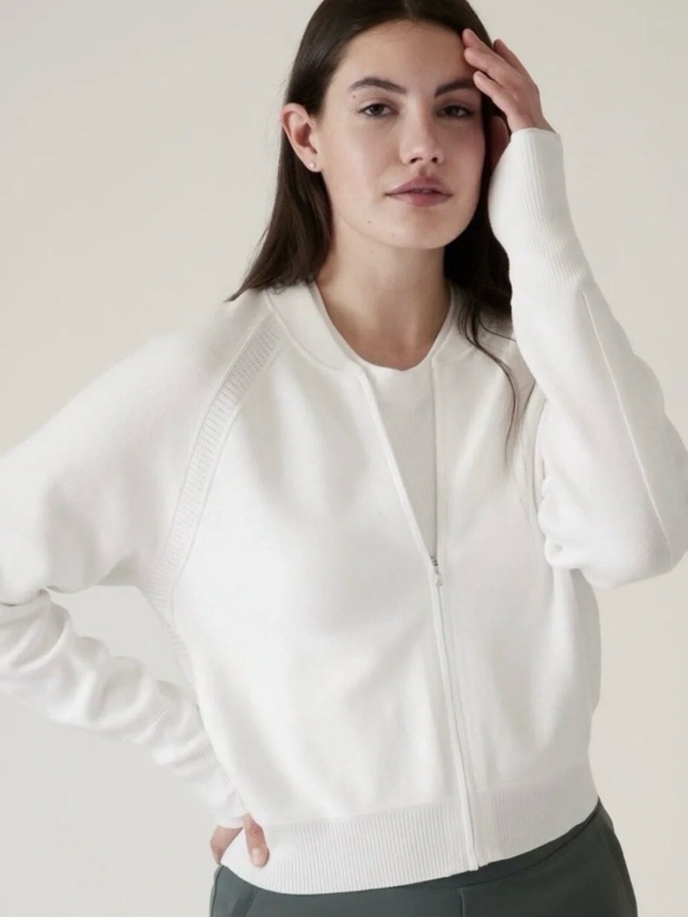 Athleta White Advantage Full Zip Sweater Size Large